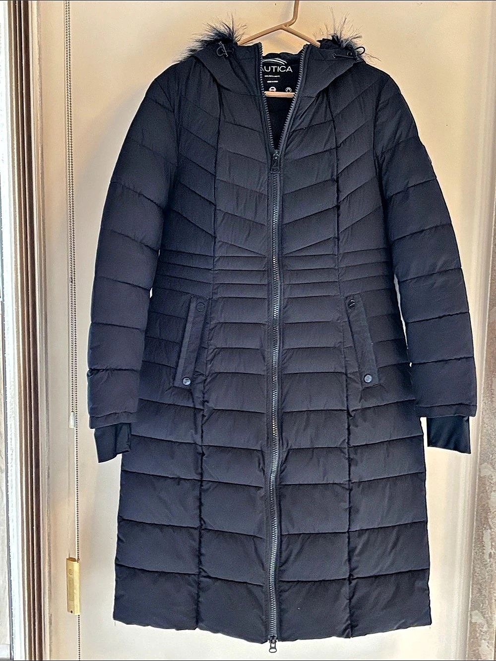Nautica Faux-Fur Trim Hooded Puffer Coat Women's Black